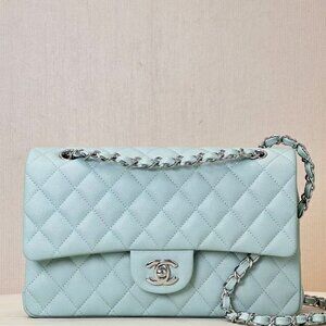 CHANEL CC Medium Classic Flap Lambskin Quilted Blue Valentine Handbag
